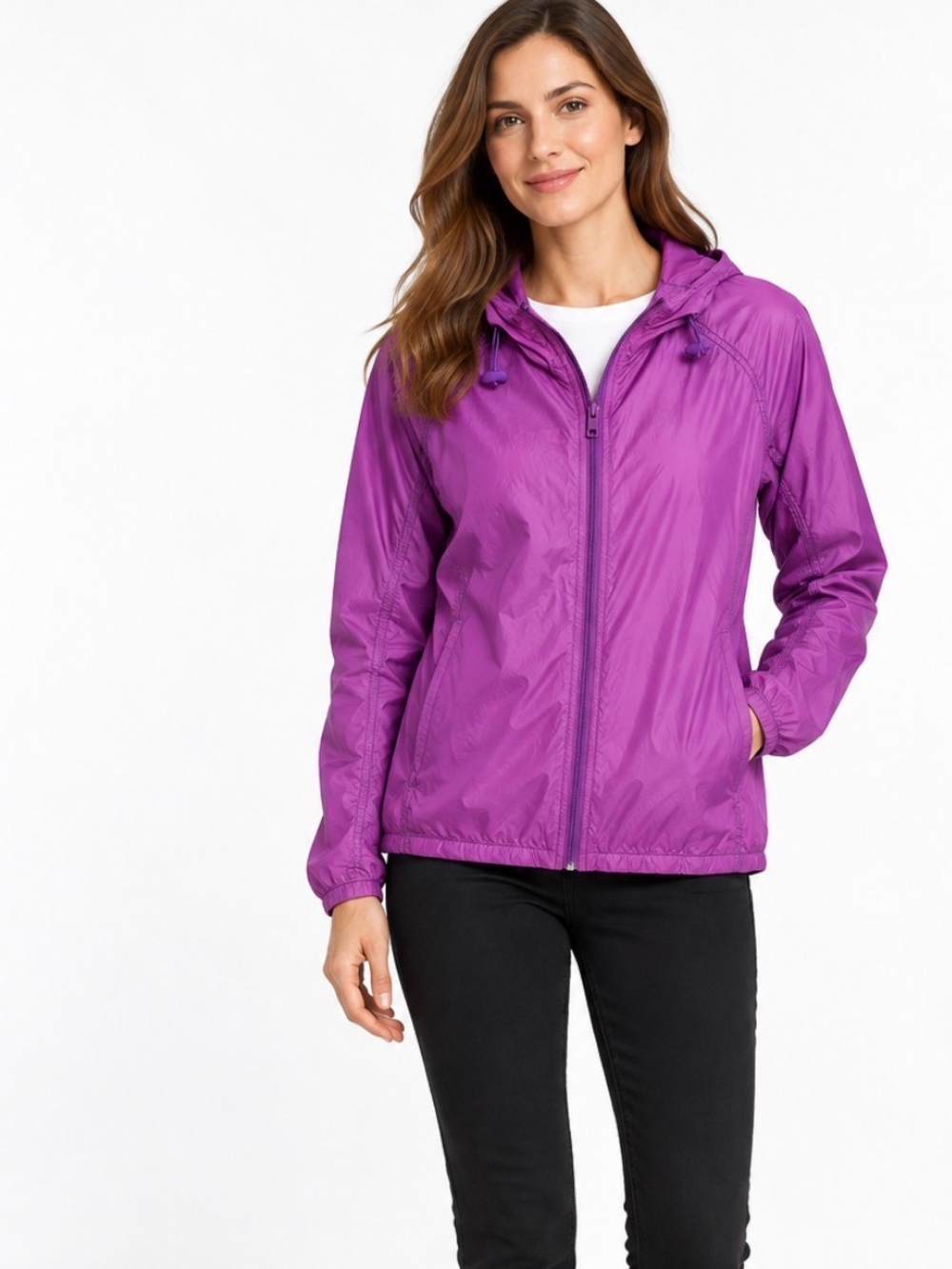 Club Monaco Purple Hooded Lightweight Nylon Zip-Up Jacket Size M